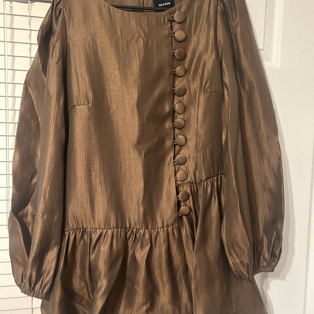 Brown Long Sleeve Dress with Button Detail